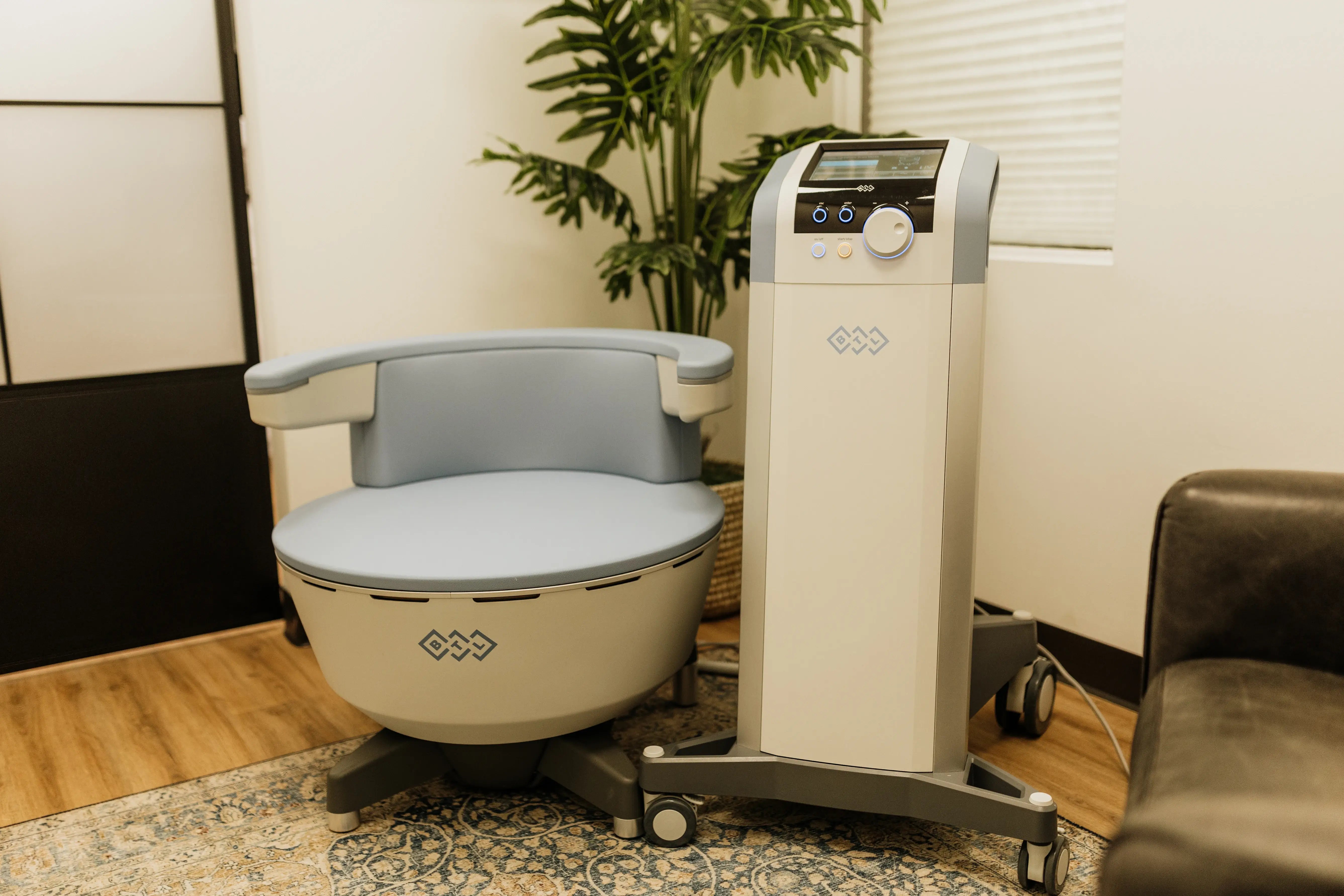 BTL Emsella chair at Flirt Cosmetics Studio